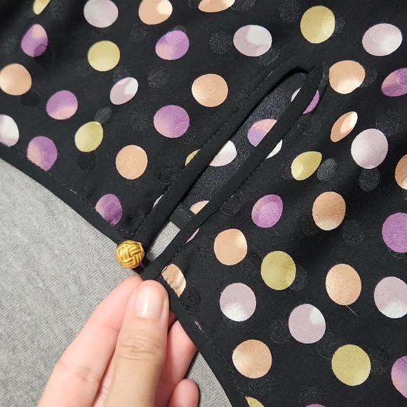 Vintage Polka Dot Chinese Neckline Asymmetrical Hem Cap Sleeve Peplum Blouse Top - Picture 9 of 10